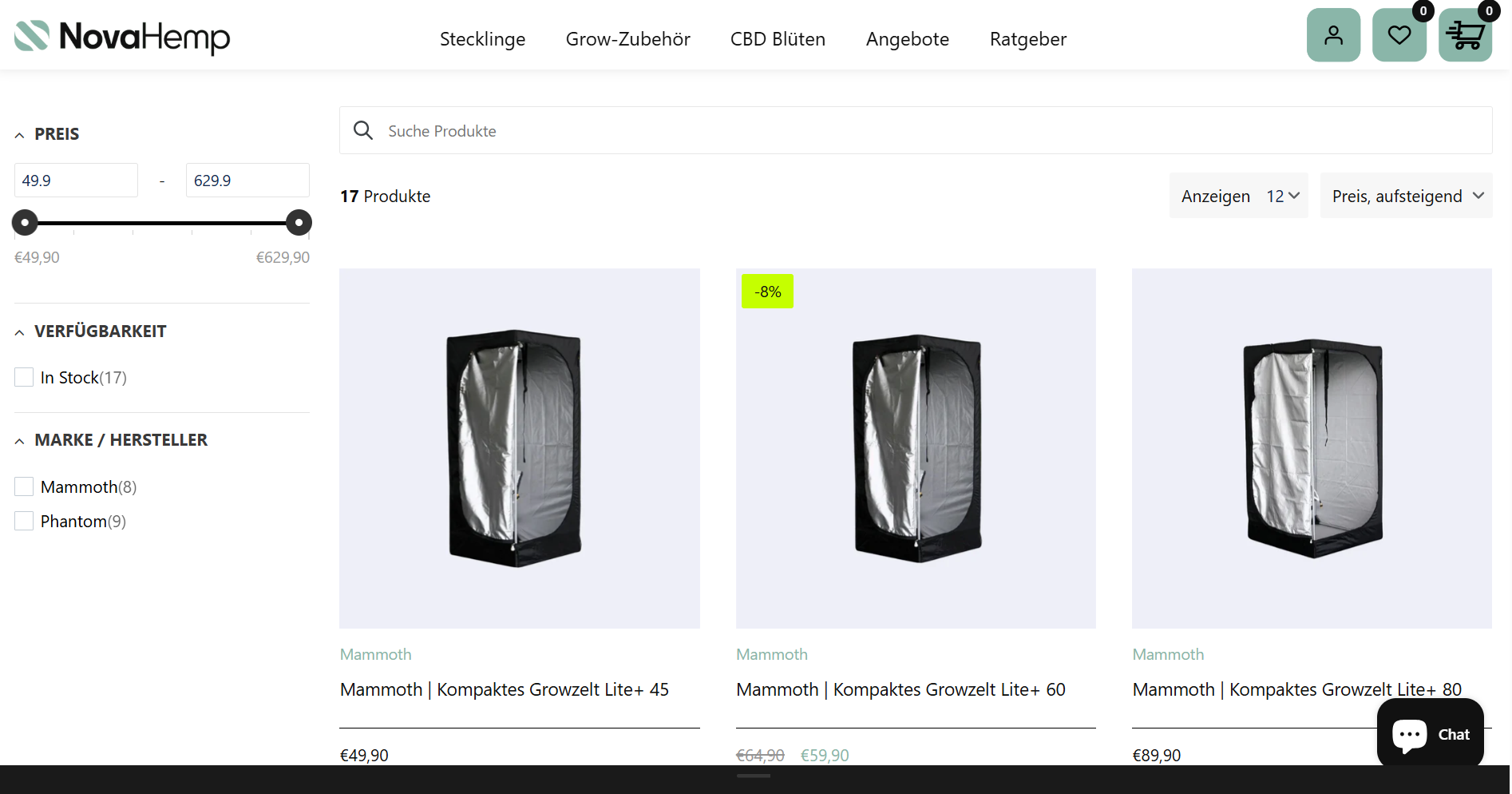 CBD-Shop: Bei Nova Hemp findest Du hochwertige Growzelte und Growboxen in verschiedenen Größen für Anfänger und Profis. Dabei bieten wir preiswerte Hersteller wir Mammoth, als auch Profi-Hersteller wie Phantom an. - Nova Hemp