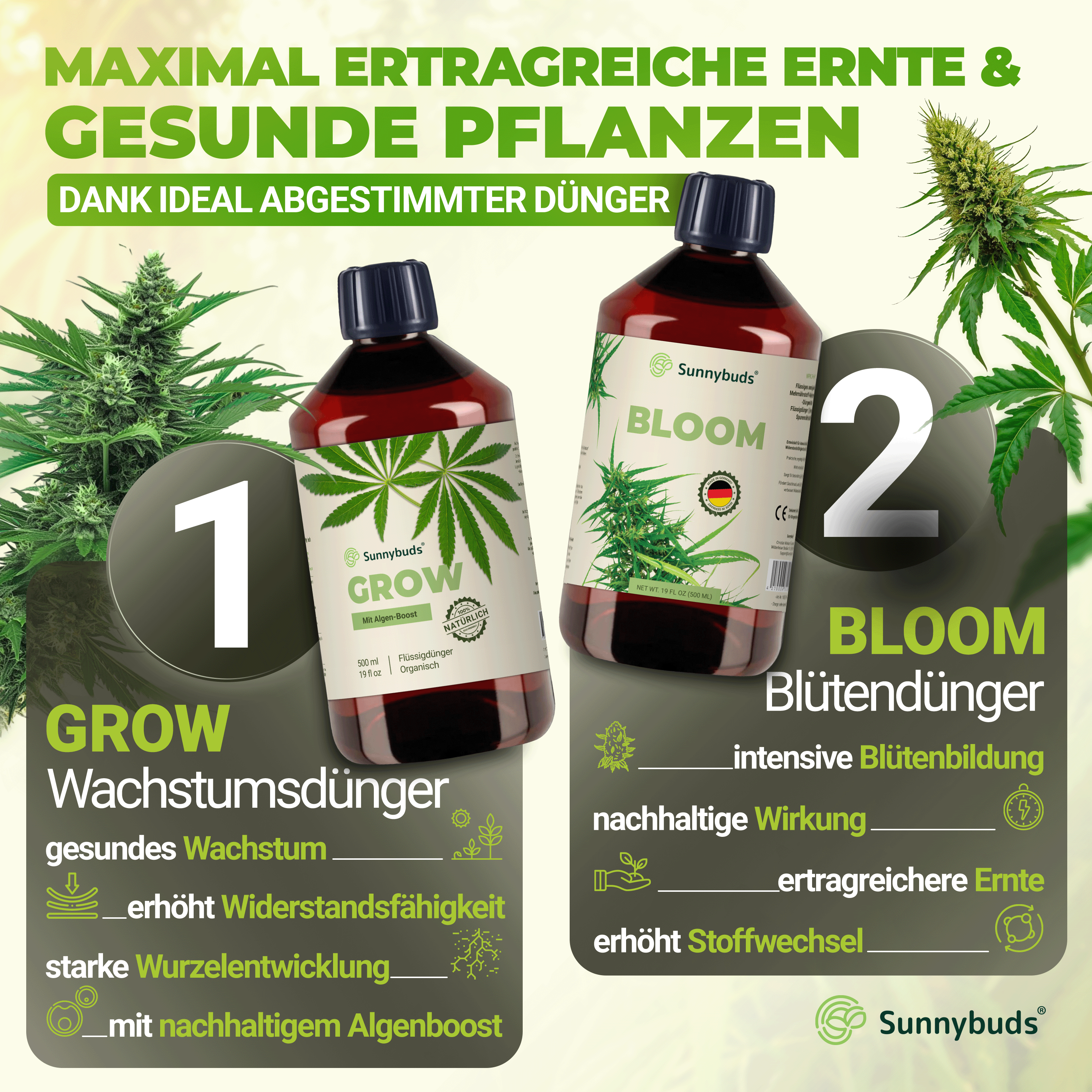 Hanf-Shops - Bio - Sunnybuds Sunnybuds GROW & BLOOM – Dünger-Set für Hanfpflanzen